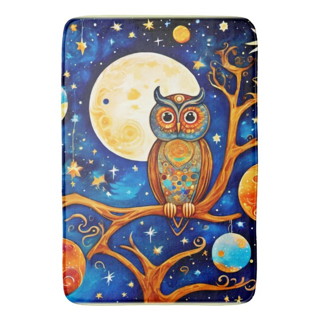 Tapete De Banheiro Coruja Whimsical Celestials: Estrelas, Lua, Planet (Frente Vertical)