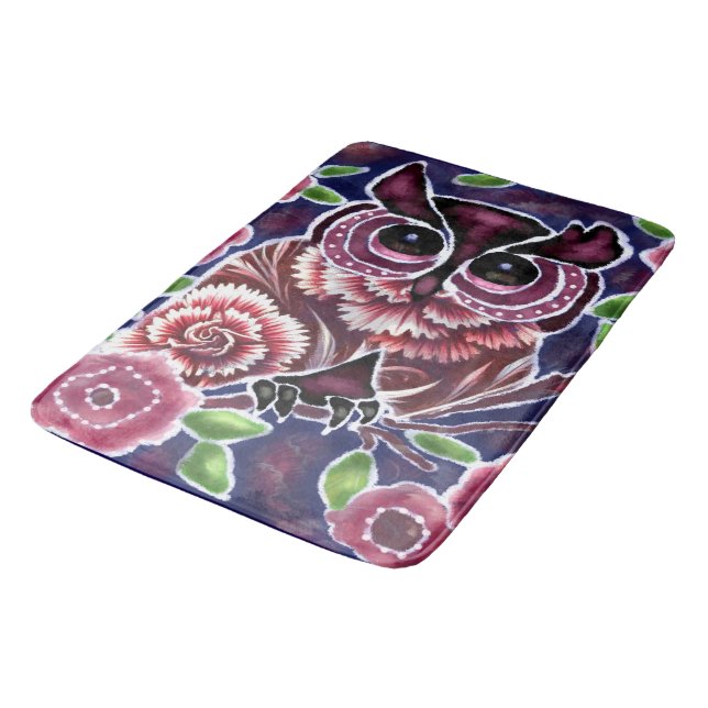 Tapete De Banheiro Coruja Whimsical na ramificação Flor Azul Rosa (Angulado)