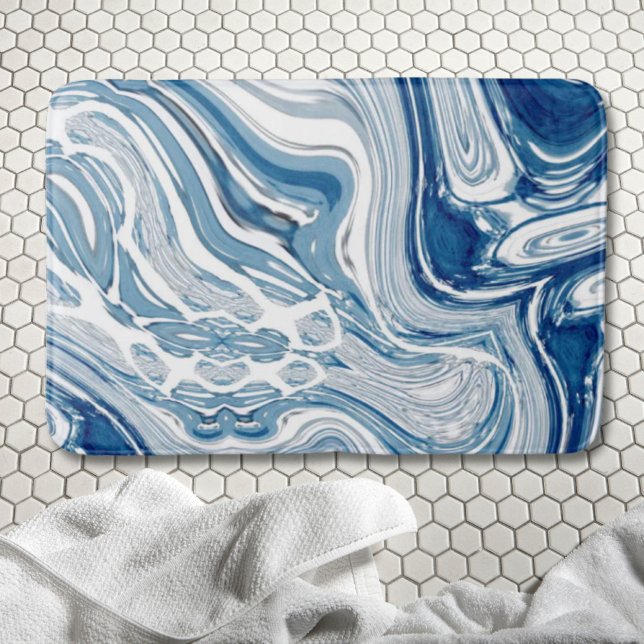 Tapete De Banheiro costa praia ondas náuticas aquarelas espirais azui (coast beach nautical waves watercolor blue swirls bath mat)