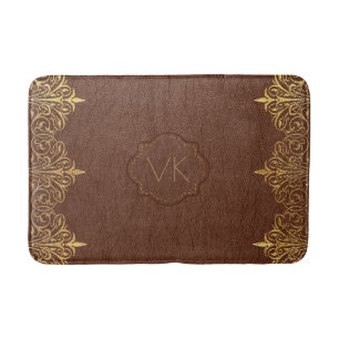 Tapete De Banheiro Couro castanho e Dourado quadro suave