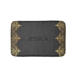 Tapete De Banheiro Couro Vintage Preto Com Dourada Moldura Suave