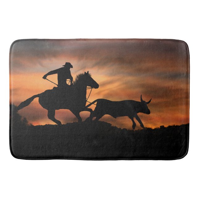 Tapete De Banheiro Cowboy Roping a Steer Bathmat (Frente)