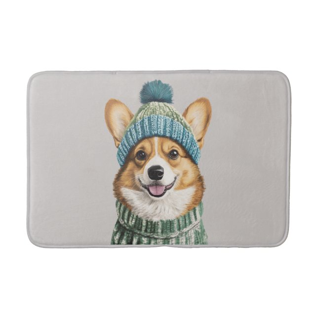 Tapete De Banheiro Cozy Corgi na engrenagem de inverno (Frente)