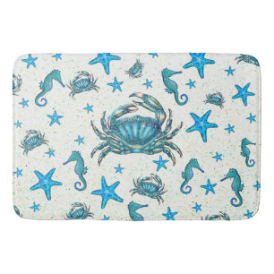 Tapete De Banheiro Crab-Starfish-Sparkle, de Azul-Praia Moderna