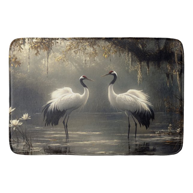 Tapete De Banheiro Crane Pair em um Misty Marsh (Frente)