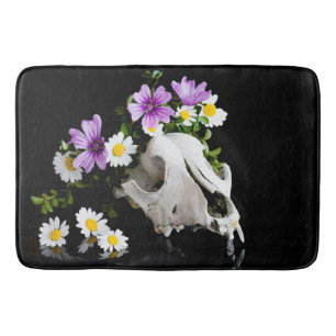 Tapete De Banheiro Crânio animal com uma coroa de flor selvagem