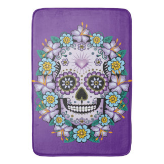 Tapete De Banheiro Crânio de Açúcar Roxo com Flores