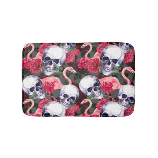 Tapete De Banheiro Crânio floral, padrão uniforme de flamingo.