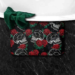 Tapete De Banheiro Crânios e Rosas vermelhas Grelha Gótica Moderna