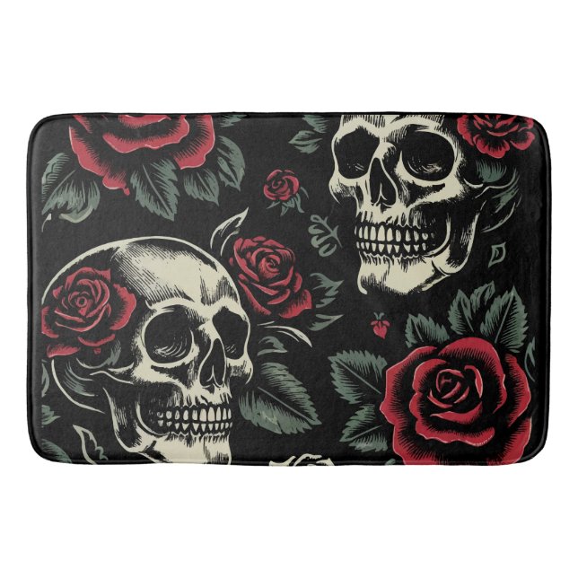 Tapete De Banheiro Crânios & Rosas Góticas Florais  (Frente)