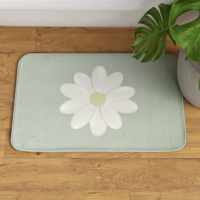 Tapete De Banheiro Cream Daisy Sage Green Large Bath Mat (A pretty cream daisy on sage green bath mat. Available in 3 sizes - small, medium and large)