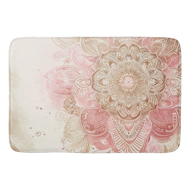 Tapete De Banheiro Creme castanho rosa Mandala Bohemian Boho Fashion (Frente)