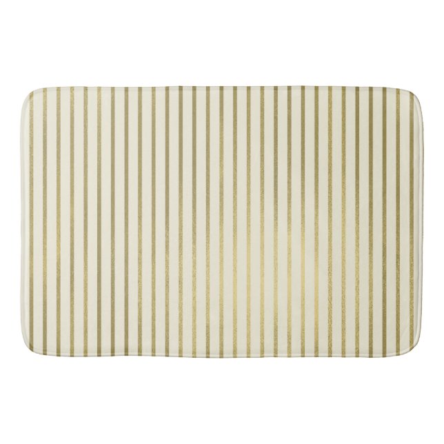 Tapete De Banheiro Creme quente Dourado Stripes Mínimo Padrão Chic (Frente)