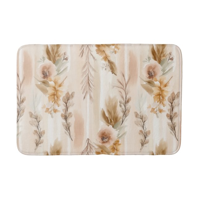 Tapete De Banheiro Creme Rústico Floral Boho (Frente)