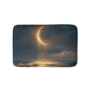Tapete De Banheiro Crescente Lunar Dourado Surrealista Acima do Ocean