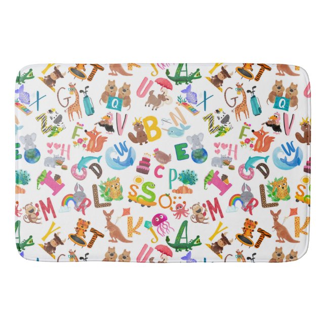 Tapete De Banheiro Crianças com espartilho alfabético de animais (Frente)