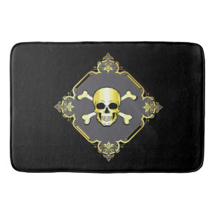Tapete De Banheiro Crossbones/Jolly Roger/Pirate/gold/black
