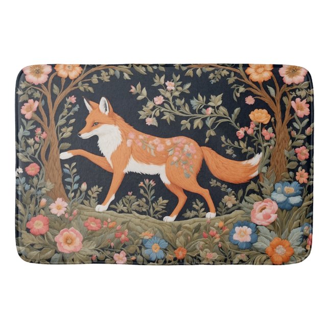 Tapete De Banheiro Curiosa Fox Faux Embroiderme Elegante Floral (Frente)