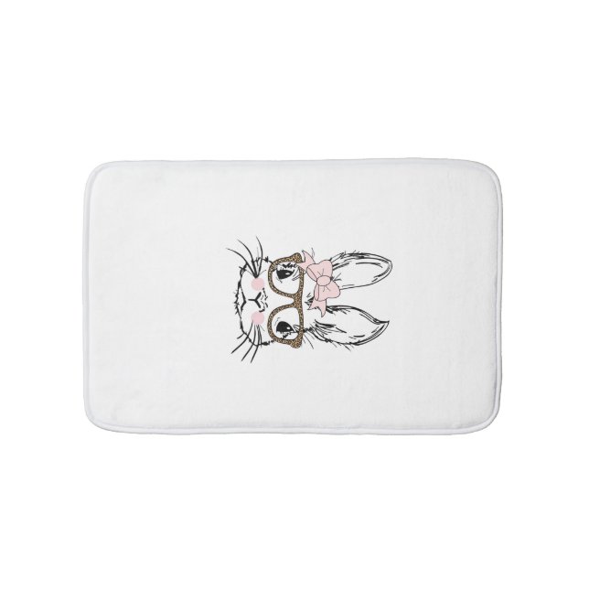 Tapete De Banheiro Cute Bunny Face Shirt Leopard Print Glasses EASTER (frente)