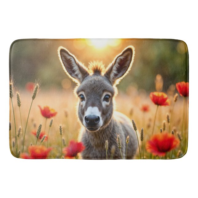 Tapete De Banheiro Cute burro vermelho papoila adorável arte animal (Frente)