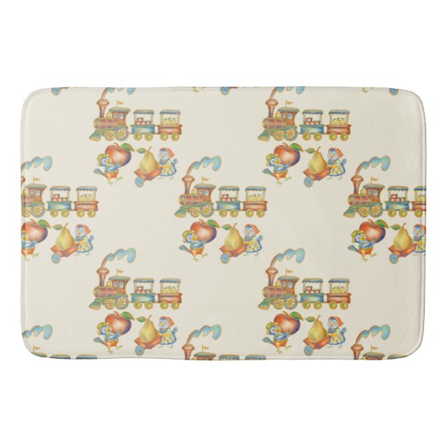 Tapete De Banheiro Cute Child's Bird Apple Train Bathmat (Frente)