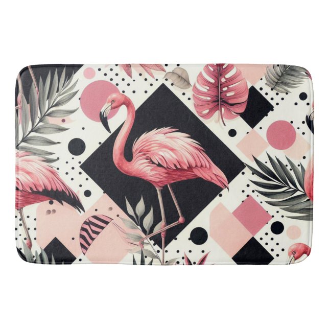 Tapete De Banheiro Cute Flamingo Geométrico (Frente)