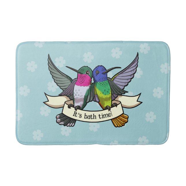 Tapete De Banheiro Cute Hummingbirds It's Bath Time! Ribbon Cartoon (Frente)
