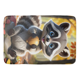 Tapete De Banheiro Cute Kawaii style Racoon segurando uma bolota