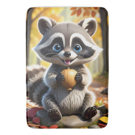 Tapete De Banheiro Cute Kawaii style Racoon segurando uma bolota