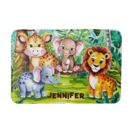 Tapete De Banheiro Cute Kids Safari Selva Animal Personalizado Nome
