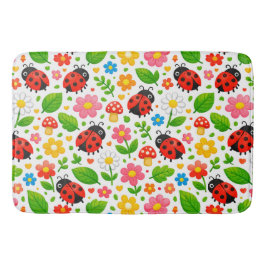 Tapete De Banheiro Cute Ladybugs and Flowers for Kids Decor