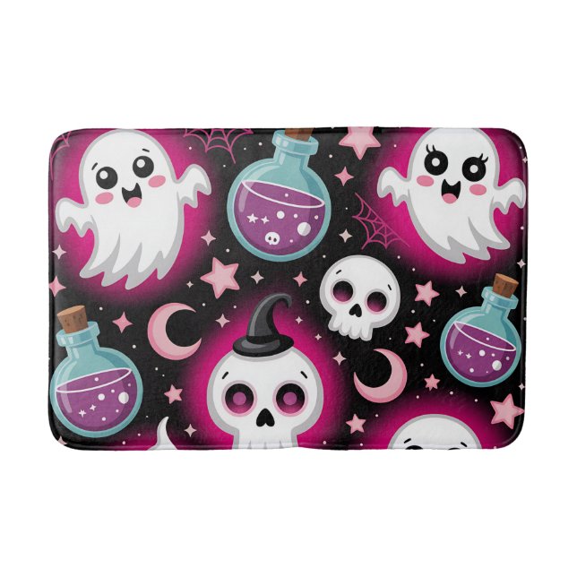 Tapete De Banheiro Cute Spooky Halloween Pattern with Ghosts, Skulls  (Frente)