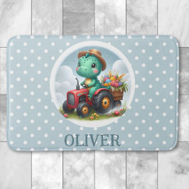 Tapete De Banheiro Cute Trex Dinossauro Dirigindo um Trator Vermelho 