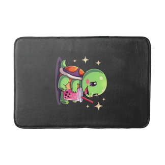 Tapete De Banheiro Cute turtle drinking boba. Funny Boba Turtles Love