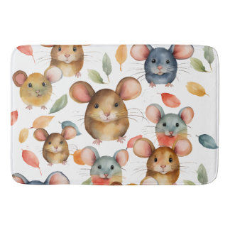 Tapete De Banheiro Cute Watercolor Mice and Autumn Leaves Pattern