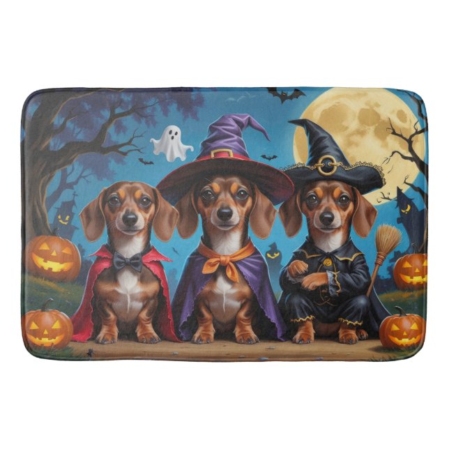 Tapete De Banheiro Dachshund Dogs Pumpkin Halloween Engraçado (Frente)