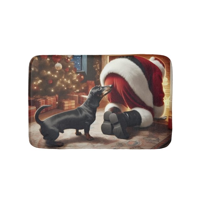 Tapete De Banheiro Dachshund e Papai Noel  (frente)
