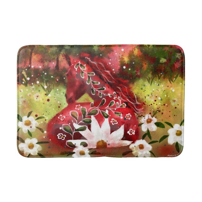 Tapete De Banheiro Daisy Horse Abstrato Art Red White Floral (Frente)
