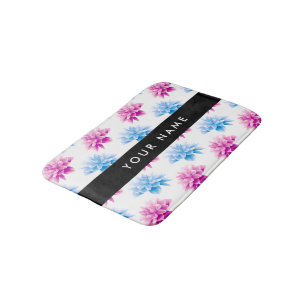 Tapete De Banheiro Dália Rosa e Azul, Padrão Floral, Seu Nome