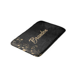 Tapete De Banheiro Damasco floral preto e ouro