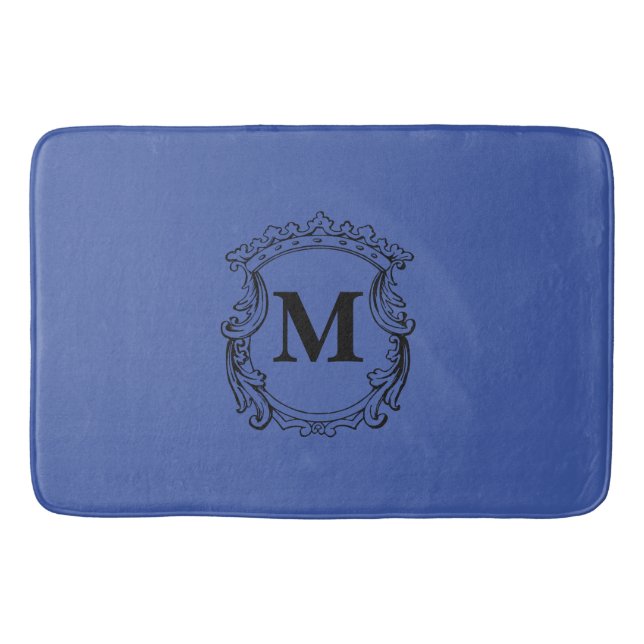 Tapete De Banheiro Dark Blue Custom Monogram Crest (Frente)