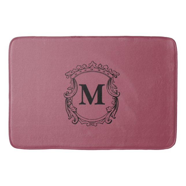 Tapete De Banheiro Dark Rose Custom Monogram Crest (Frente)
