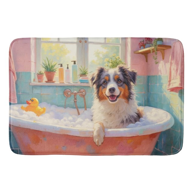 Tapete De Banheiro Decoração de Banheiro Fofa com Australian Shepherd (Frente)