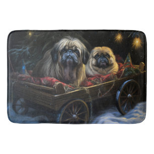 Tapete De Banheiro Decoração de Natal de Pekingese Snowy Sleigh