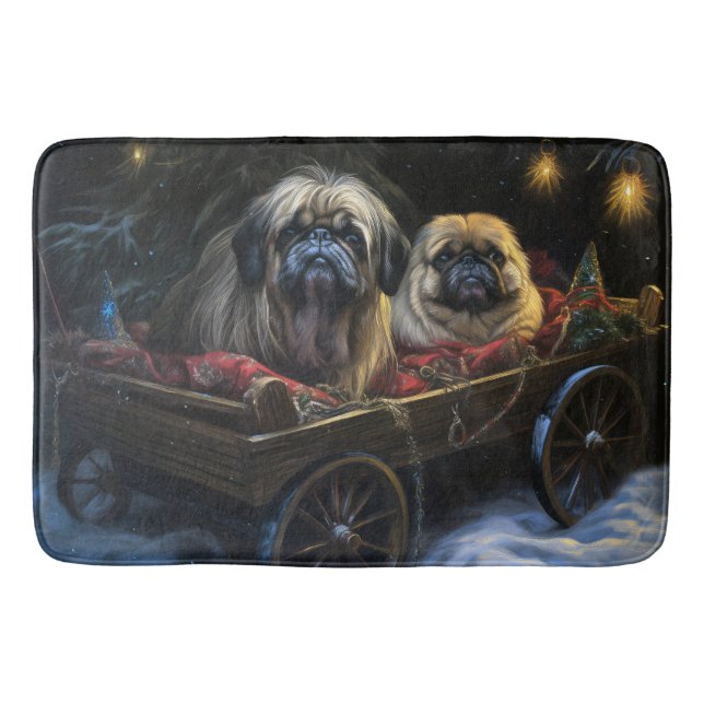 Tapete De Banheiro Decoração de Natal de Pekingese Snowy Sleigh (Frente)