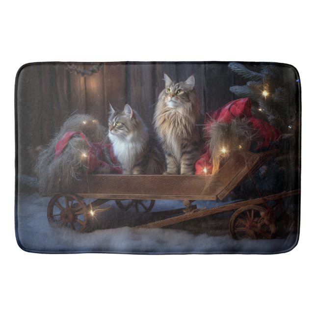 Tapete De Banheiro Decoração de Natal Maine Coon Snowy Sleigh (Frente)