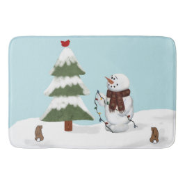 Tapete De Banheiro Decorando A Árvore Snowman Bath Mat