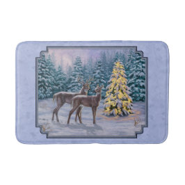 Tapete De Banheiro Deer e Árvore de Natal Blue