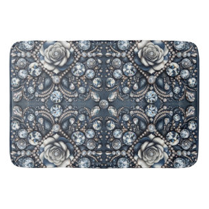 Tapete De Banheiro Denim & Diamonds Brilho Glamouroso Joias Rosa