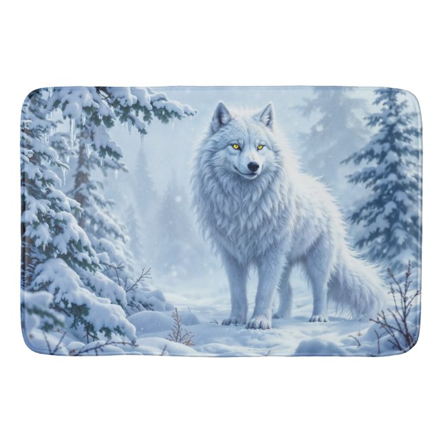 Tapete De Banheiro Descida de olhos de neon amarelo-lobo-da-neve (Frente)